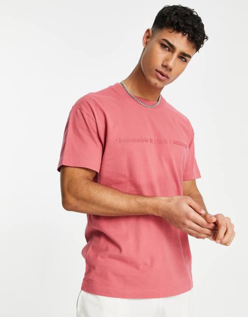 Abercrombie & Fitch – Cross – Różowy T-shirt o luźnym kroju z logo na dekolcie 