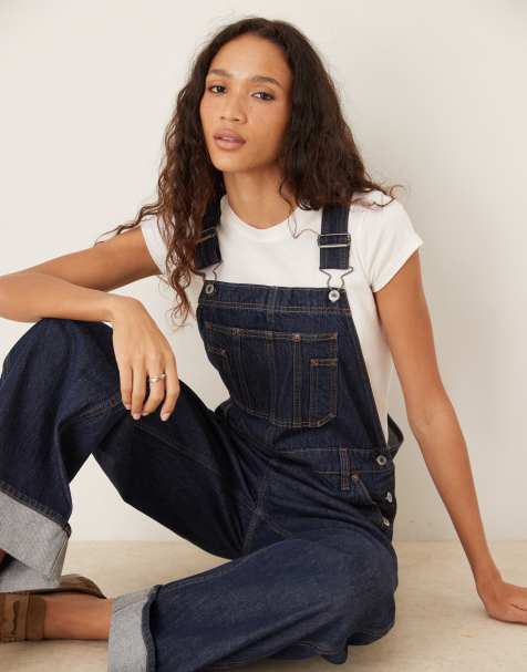 Abercrombie & Fitch cuff hem denim overalls in indigo blue - view 1