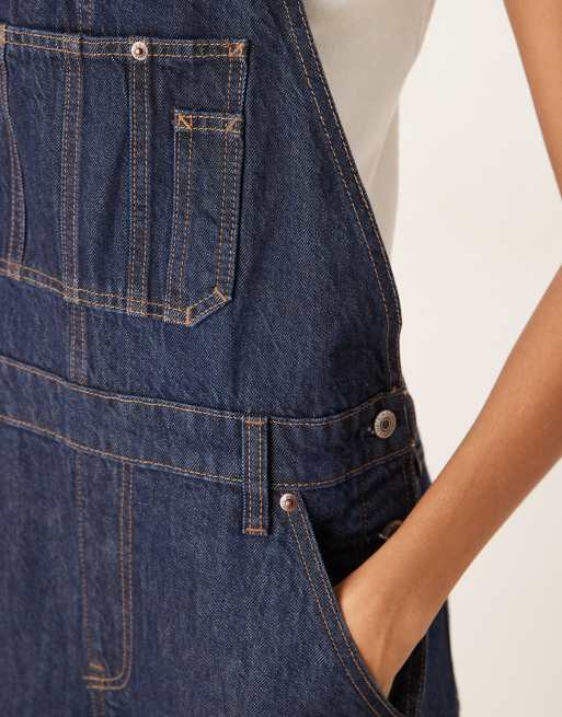 Abercrombie & Fitch cuff hem denim overalls in indigo blue, 3 of 4