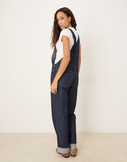 Abercrombie & Fitch cuff hem denim overalls in indigo blue, 4 of 4