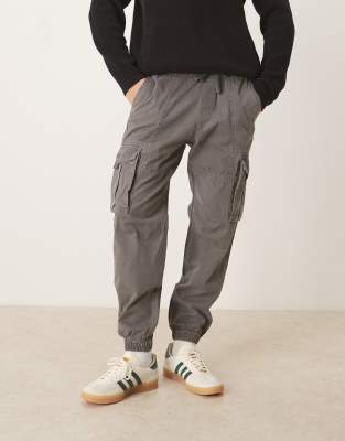 Abercrombie & Fitch Cuffed Cotton Cargo Pants In Gray