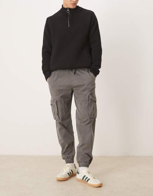 Abercrombie & Fitch cuffed cotton cargo pants in gray, 2 of 5