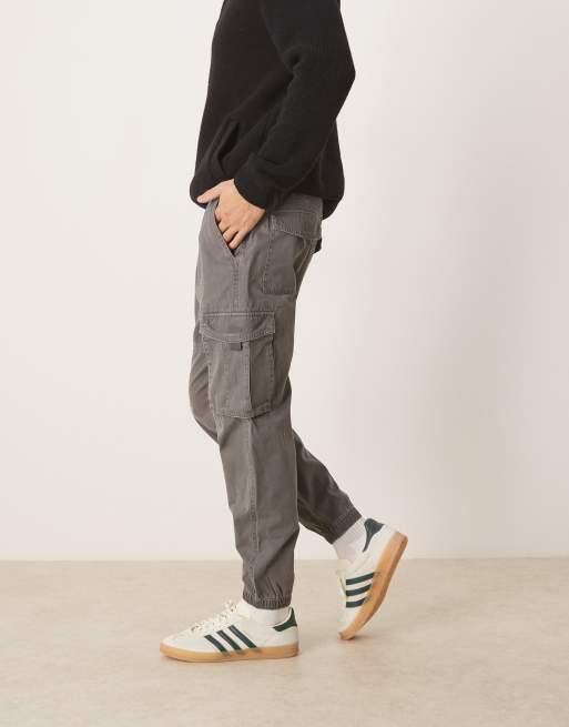 Abercrombie & Fitch cuffed cotton cargo pants in gray, 3 of 5