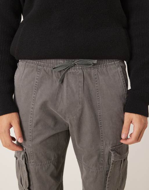Abercrombie & Fitch cuffed cotton cargo pants in gray, 4 of 5