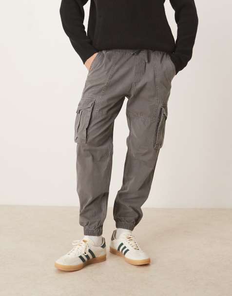 Abercrombie & Fitch cuffed cotton cargo trousers in grey