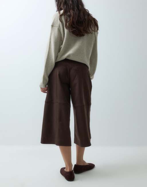 Abercrombie & Fitch culotte-byxor i imitation mocka med hög midja, brun, 3 av 5