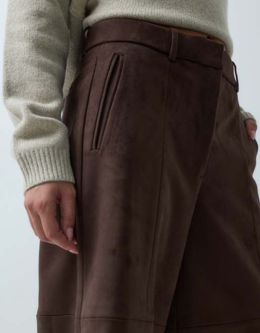Abercrombie & Fitch Culotte mit hoher Taille in Veloursoptik in Braun, 4 von 5