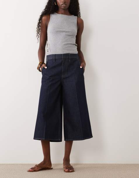 Abercrombie & Fitch - culottes vaqueras de talle alto en lavado índigo - view 1