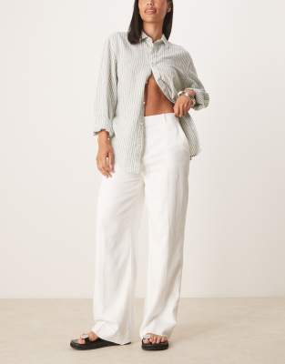 Curve high rise linen blend tailored pants in white