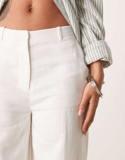 Abercrombie & Fitch curve high rise linen tailored trousers in white, 5 of 5