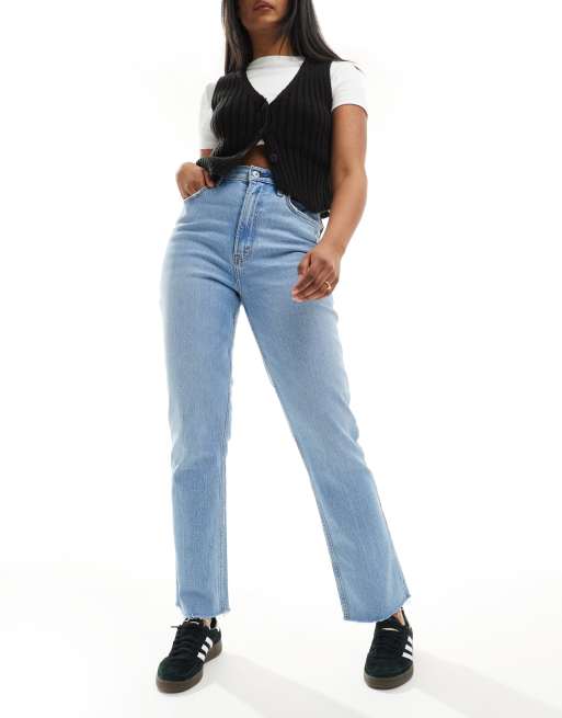 Abercrombie & Fitch Curve – Love 90s – Niebieskie jeansy o prostym kroju z bardzo wysokim stanem 