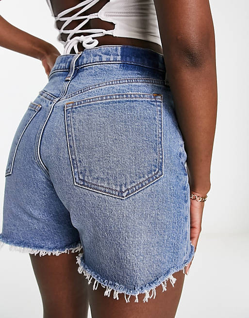 Abercrombie & Fitch Curve Love baggy denim short in mid blue | ASOS