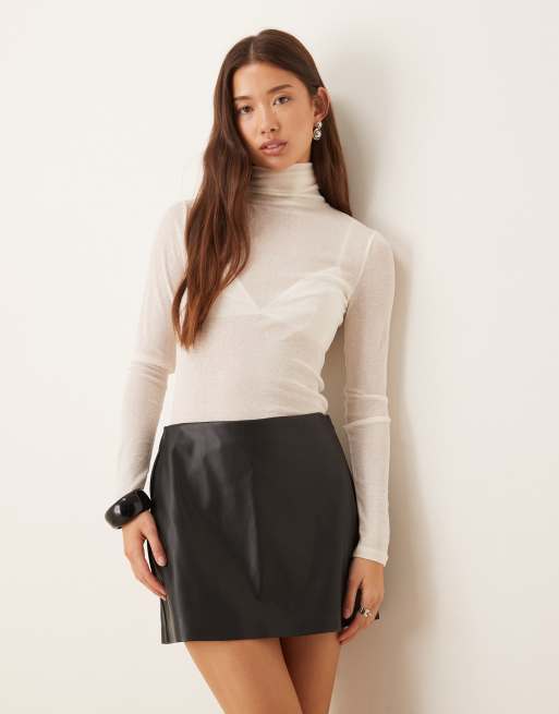 Abercrombie & Fitch – Curve Love – Czarna skórzana spódnica mini z bardzo wysokim stanem