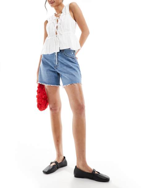 Abercrombie & Fitch - Curve - Love - Denim dad shorts in middenblauw - view 1
