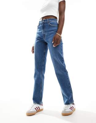 Abercrombie & Fitch - Curve Love - Dunkelblaue Jeans im 90er-Stil mit geradem Schnitt und sehr hohem Bund