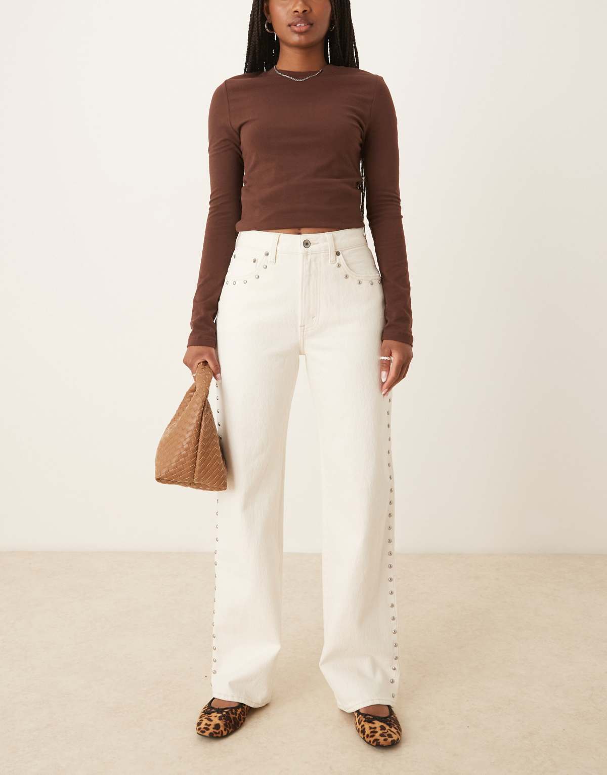 Abercrombie & Fitch curve love high rise 90's relaxed studded jeans in ecru