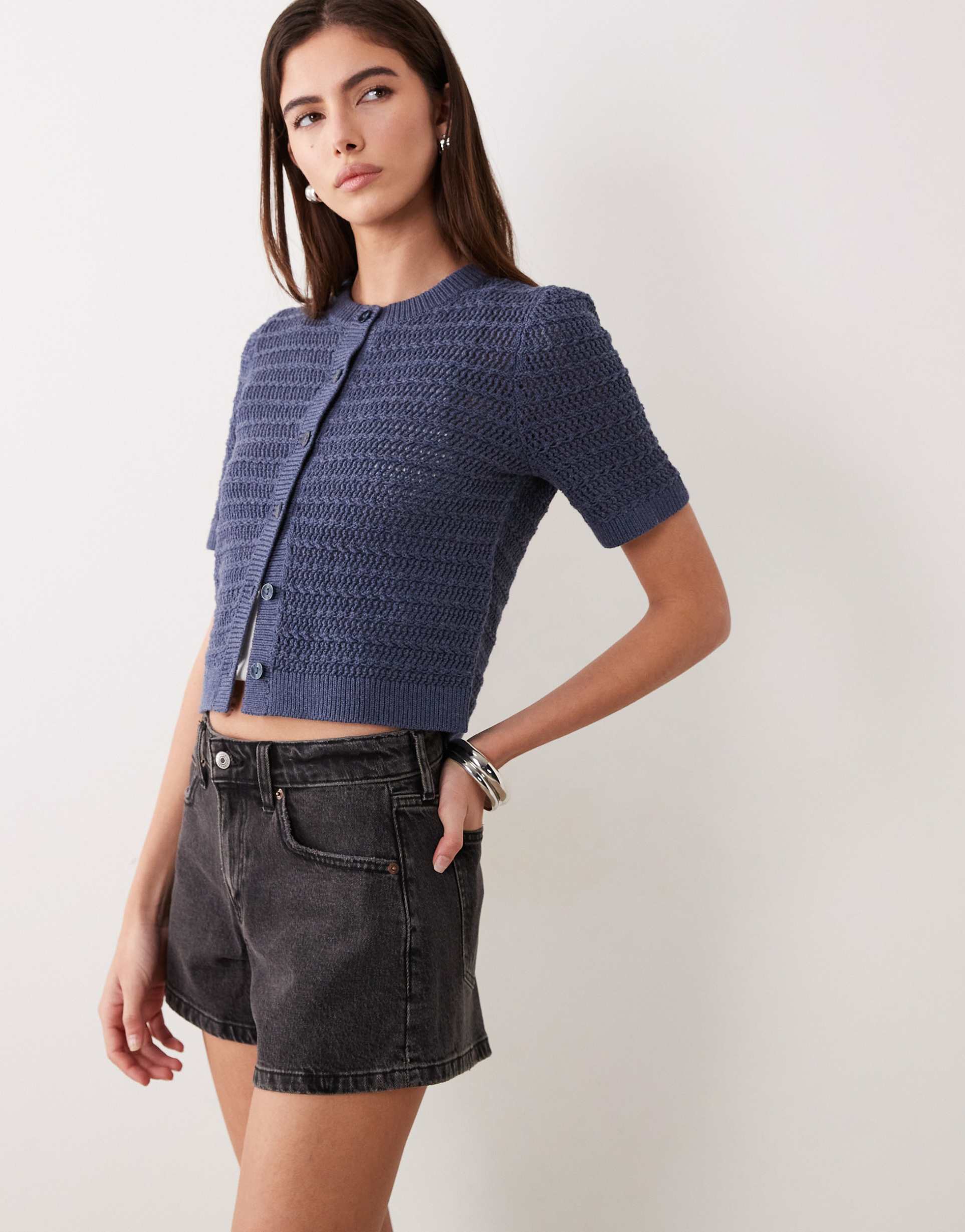 abercrombie & fitch curve love high rise denim a-line shorts in washed black