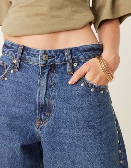 Abercrombie & Fitch curve love high rise loose denim studded