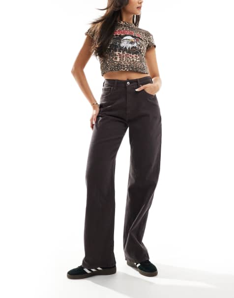Abercrombie & Fitch - Curve Love - Jaren 90-stijl ruimvallende jeans met hoge taille in chocoladebruin - view 1