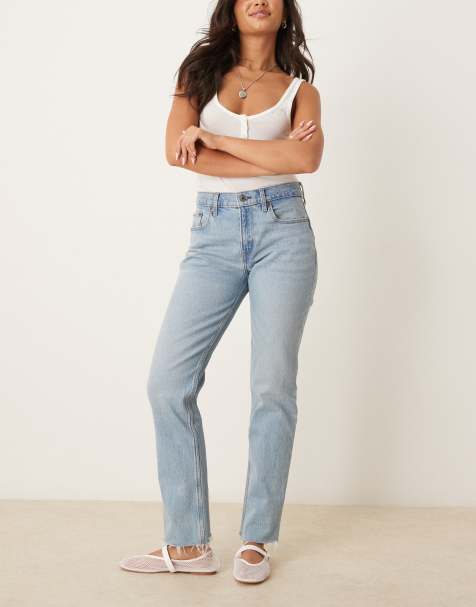 Abercrombie & Fitch curve love mid rise 90's straight jeans in light wash