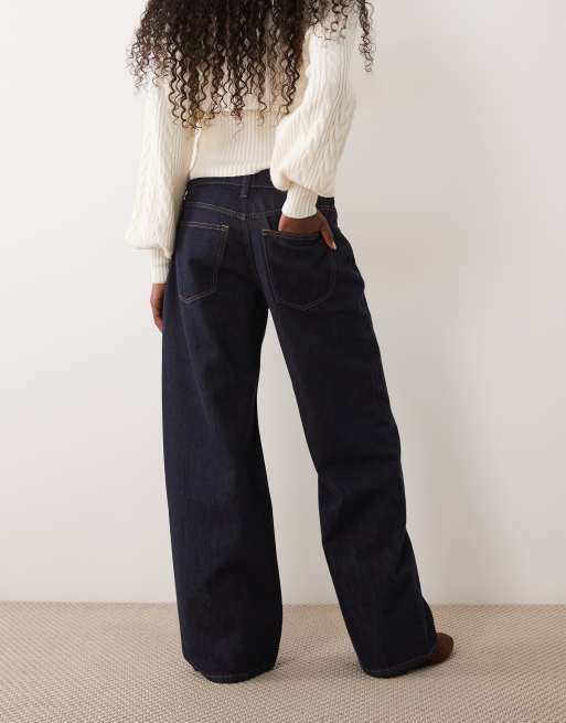 Abercrombie & Fitch Curve Love jean ample taille basse délavage bleu marine, 2 de 5