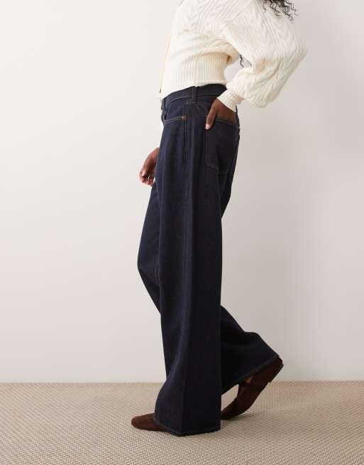 Abercrombie & Fitch Curve Love jean ample taille basse délavage bleu marine, 3 de 5