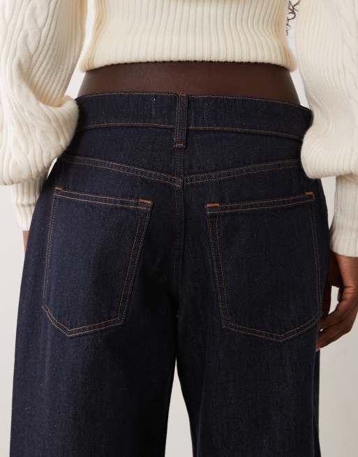 Abercrombie & Fitch Curve Love jean ample taille basse délavage bleu marine, 5 de 5