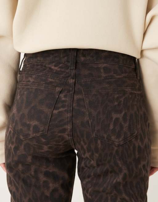 Abercrombie & Fitch Curve - Love - Jean droit à taille mi-haute - Imprimé léopard marron, 5 de 5