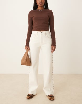 Abercrombie & Fitch Curve - Love - Jeans in Ecru im Stil der 90er-Jahre mit hohem Bund und Nieten-Weiß