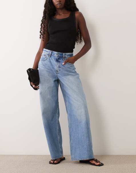 Abercrombie & Fitch Curve Love jeans med hög midja och vida ben i ljusblå tvätt - view 1