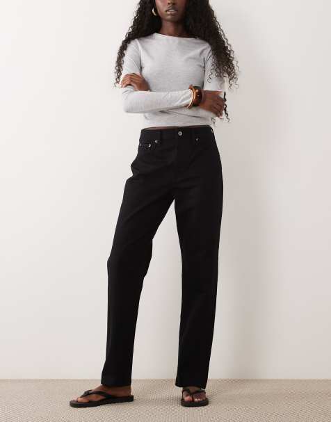 Abercrombie & Fitch Curve Love jeansy o prostym kroju z wysokim stanem w spranym czarnym - view 1