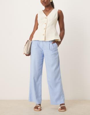 Abercrombie & Fitch - Curve Love - Leinenhose in Blau mit niedrigem Bund