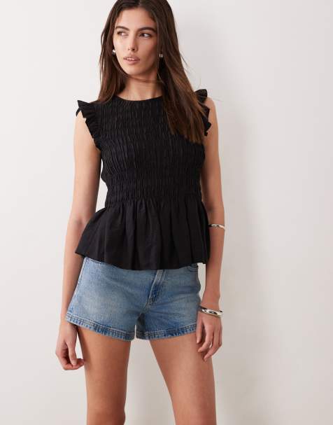 Abercrombie & Fitch – Curve Love – Locker geschnittene Dad-Jeansshorts im 90er-Stil in Hellblau mit hohem Bund - view 1