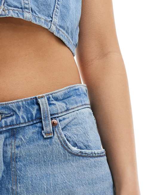 Abercrombie & Fitch Curve Love low rise baggy jeans in mid blue