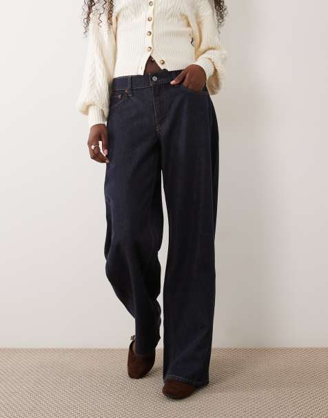 Abercrombie & Fitch Curve Love low rise loose jeans in navy wash - view 1