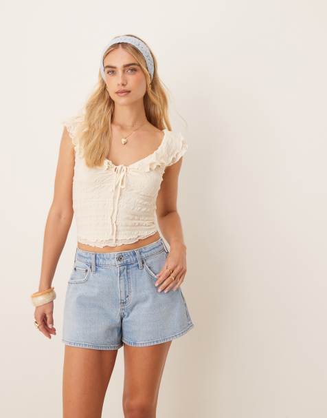 Abercrombie & Fitch curve love mid rise a line denim shorts in light wash - view 1