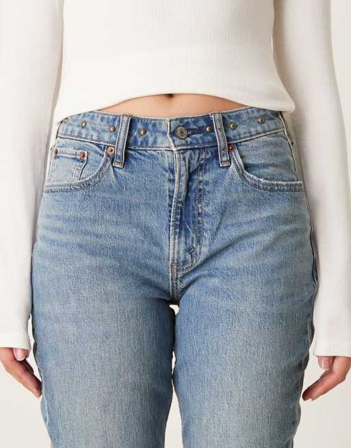 Abercrombie & Fitch curve love mid rise bootcut jeans in light blue wash, 4 of 5