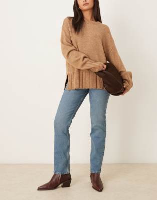 Abercrombie & Fitch Curve Love Mid Rise Straight Jeans In Blue