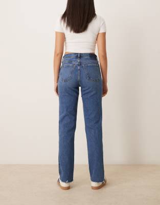 Abercrombie & Fitch Curve Love Mid Rise Straight Leg Jeans In Blue