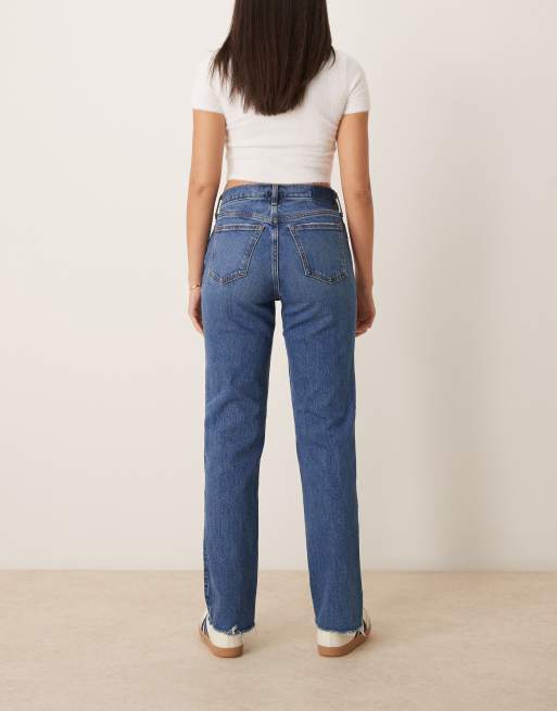 Abercrombie & Fitch Curve Love mid rise straight leg jeans in dark blue
