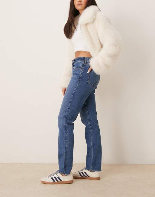 Abercrombie & Fitch Curve Love mid rise straight leg jeans in dark blue