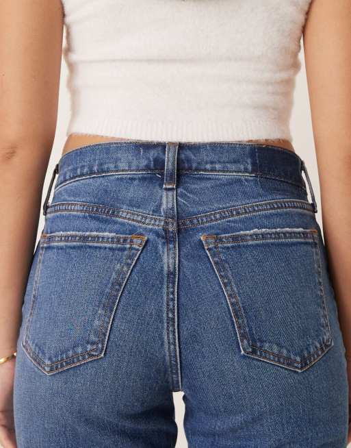 Abercrombie & Fitch Curve Love mid rise straight leg jeans in dark blue