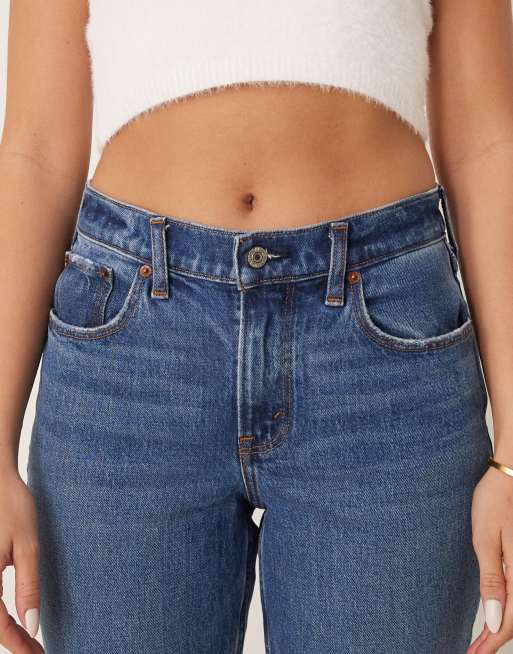 Abercrombie & Fitch Curve Love mid rise straight leg jeans in dark blue