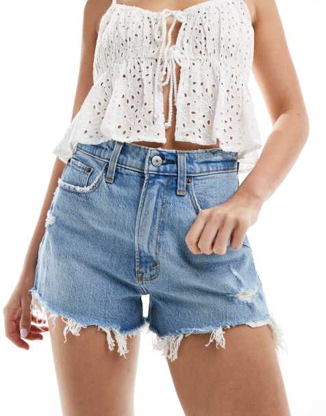 Abercrombie & Fitch – Curve Love – Mom-Shorts aus Denim in Hellblau - view 1