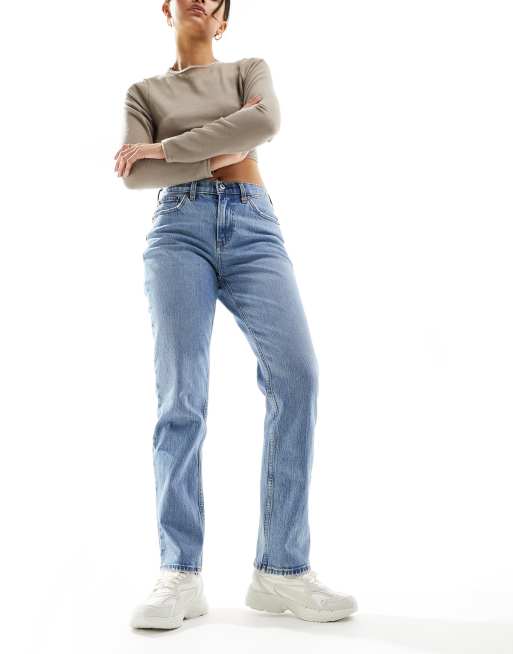 Abercrombie & Fitch – Curve Love – Niebieskie jeansy o prostym kroju ze średnim stanem w stylu lat 90.