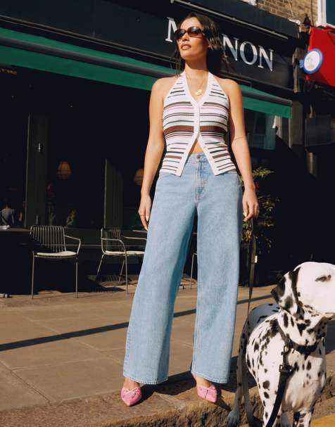 Abercrombie & Fitch – Curve Love – Niebieskie jeansy z szerokimi nogawkami i wysokim stanem - view 1