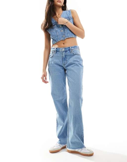 Abercrombie & Fitch - Curve Love - Posede og lavtaljede jeans i mellemblå