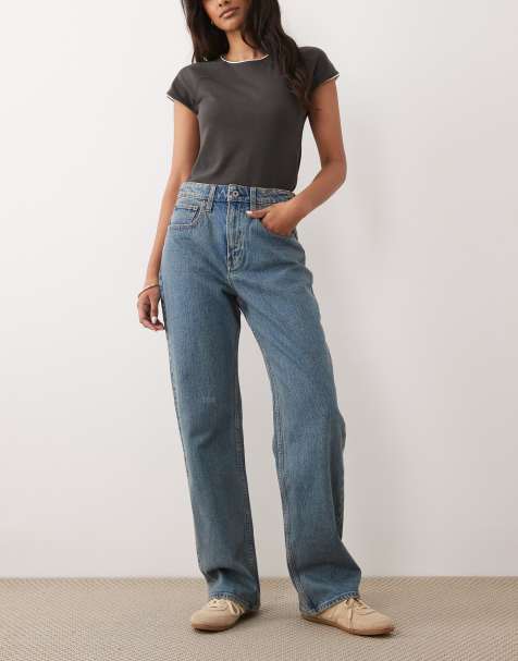 Abercrombie & Fitch – Curve Love – Relaxed Fit-Jeans in mittelblauer Waschung mit hohem Bund im 90er-Stil - view 1
