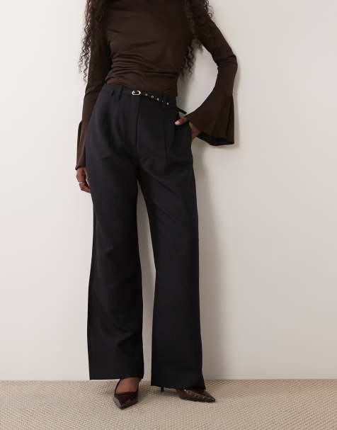 Abercrombie & Fitch Curve Love Sloane pantalon large taille haute avec ceinture en noir - view 1