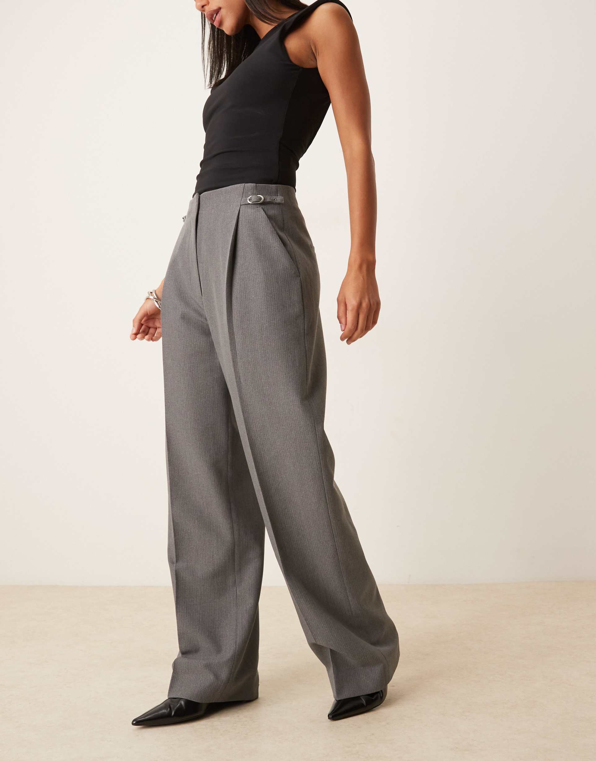 abercrombie & fitch curve love sloane ultra high waist adjustable pants in gray
